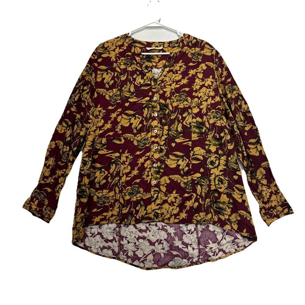 Soft Surroundings Tunic Womens L Buttons Floral Long Sleeves Fairy Whimsical